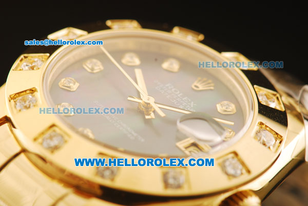 Rolex Datejust Automatic Movement Full Gold with Black MOP Dial and Diamond Bezel-ETA Coating Case - Click Image to Close